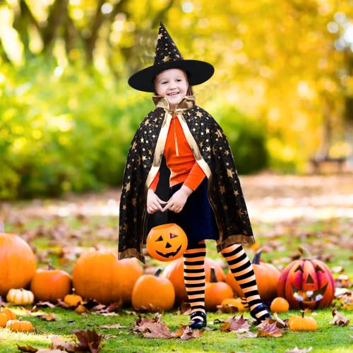 Anguxer Disfraces de Halloween con capa de mago - Disfraz de bruja con sombrero para niños, cosplay ​para fiesta