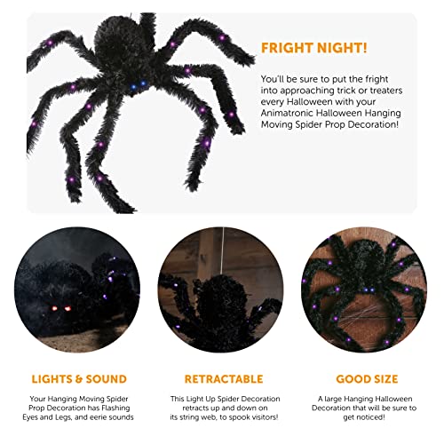 Animatronic - Araña móvil (71 cm, 71 cm, 28 cm), diseño de Halloween, color rojo y efectos de sonido - Arriba y Abajo - Accesorios de Halloween, paquete de 2