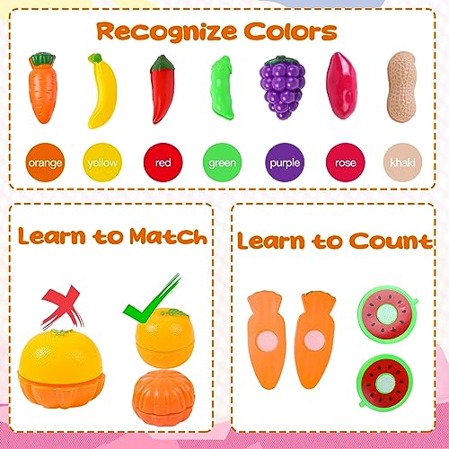 AnJeey Carro de la Compra Juguete de Alimentos cortables, Frutas y Verduras Juego de 29 Piezas para Juegos de rol y Juguete Educativo para niños