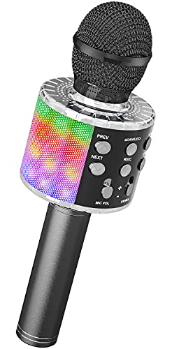 Ankuka Micrófono Karaoke Bluetooth Micrófono Inalámbrico Karaoke Micrófono Niña con Luces LED Regalo Juguetes para Niños Micrófono Cambiador de Voz, Compatible con Android, iOS, PC Negro