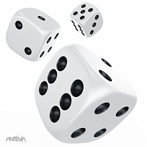 ANTEVIA – Lote de 10 dados para jugar 16 mm | 6 caras con bordes redondeados | Colores: blanco y negro | Más de 10 modelos | Material: plástico (Dice)
