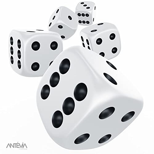 ANTEVIA – Lote de 10 dados para jugar 16 mm | 6 caras con bordes redondeados | Colores: blanco y negro | Más de 10 modelos | Material: plástico (Dice)