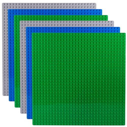 Apostrophe Games Bloques De Construcción Placas Base Clásica Compatibles con Todas Las Principales Marcas (Paquete de 6 (Verde, Azul, Gris))
