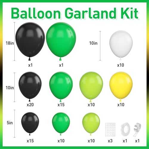 Arco de globos verde, negro y amarillo, kit de guirnalda de globos BTZO Tractor, globos negros y amarillos verdes para temática de granja, cumpleaños, baby shower, graduaciones, decoraciones de fiesta