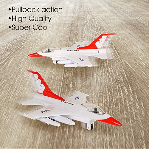 ArtCreativity Diecast F-16 Jets de combate con mecanismo de retroceso, juego de 2, juguetes de combate de avión de metal fundido para niños, decoración de pasteles militares de la Fuerza Aérea