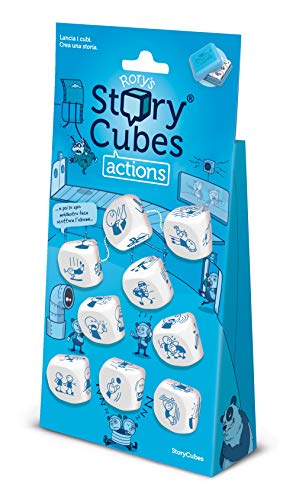 Asmodee - Rory's Story Cubes Original Hangtab: Actions (Azurro) - Juego de mesa de fantasía y narración, lanza los dados e inventa tu historia, 6+ años, edición en italiano