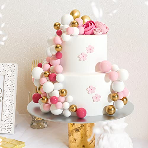 ASTARON 32 piezas de bolas para decoración de tartas, mini globos, palitos para decoración de tartas, bolas de espuma, púas para tartas para bodas, fiestas, cumpleaños (oro rosa)
