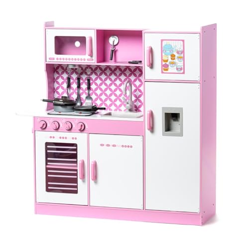 ATAA Toys Cocina de Madera Infantil con Accesorios 100x32x110 cm - Rosa - Cocina de Madera para niños y niñas