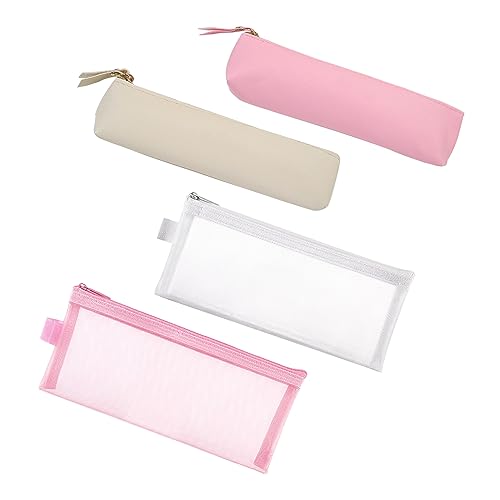 ATBUSS 2 estuches de piel con 2 bolsillos para artículos de papelería, estuches educativos portátiles, estuches delgados, bolsa de almacenamiento de artículos de papelería para niños y niñas (rosa,