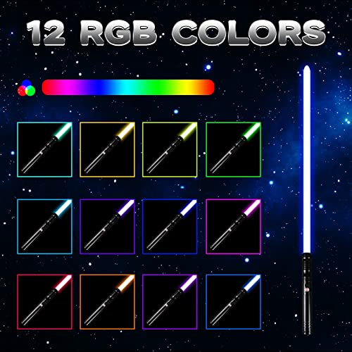 Atexbser Sable de luz RGB de 12 Colores, Lightsaber de Duelo de oscilación Suave, Espadas de Sable de luz FX de Fuerza de empuñadura de Metal con 4 Modos de Sonido para Adultos y Adolescentes (Negro)