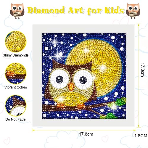 AUAUY 5D DIY Diamond Painting Kit Completo, Cuadros Diamantes 5d con Marco de Madera, Diamond Painting para Niños y Adultos Principiantes, Regalos de Cumpleaños para Niños y Niñas(Búho)