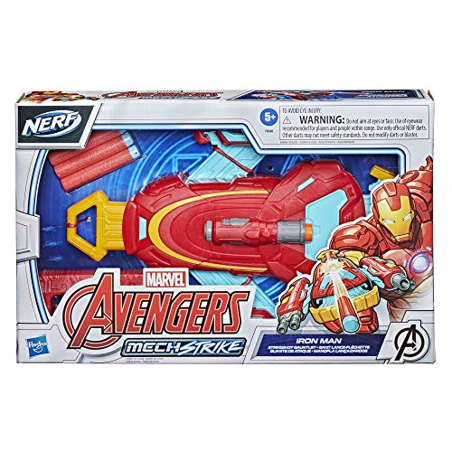 Avengers-Juguete para Roleplay de Guantelete Strikeshot de Iron Man de Vengadores de Hasbro Marvel Mech Strike y 3 proyectiles NERF, para niños a Partir de 5 años, Multicolor F0266EU5