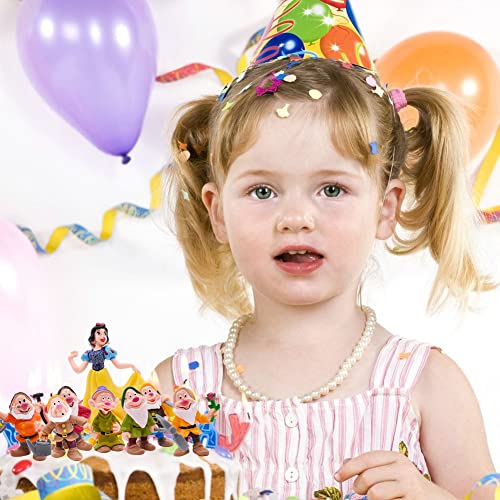 Babioms 8Pcs Princesa de Dibujos Animados Decoración de Tartas, Mini Figuras Cake Topper, Cake Topper Set, Blancanieves y los Siete Enanos, Fiesta de Cumpleaños Pastel Decoración