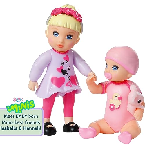BABY born Minis Online Pack Doble 1 Isabella y Hannah 906026, Muñeca de 6,5 cm con efectos de cambio de color y muñeca de 7 cm con diadema removible, Adecuada para niños a partir de 3 años