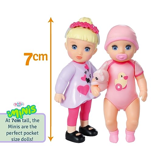 BABY born Minis Online Pack Doble 1 Isabella y Hannah 906026, Muñeca de 6,5 cm con efectos de cambio de color y muñeca de 7 cm con diadema removible, Adecuada para niños a partir de 3 años