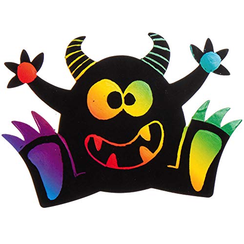 Baker Ross AX251 Kit Imanes Monstruo De Halloween Scratch Art - Paquete De 10, Ideal Para Manualidades, Juguetes Educativos Y Regalos Para Niños