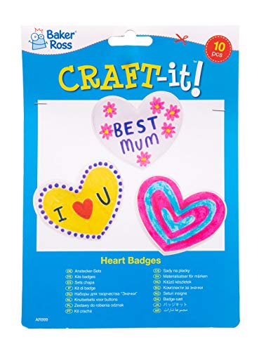 Baker Ross Kits de chapas con forma de corazón (Paquete de 10) Para hacer manualidades con niños para el Día de la Madre o San Valentín.