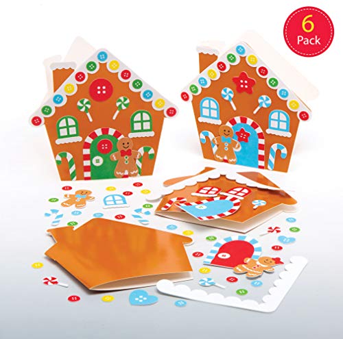 Baker Ross Kits Tarjetas Casa de jengibre (Pack de 6) para manualidades y decoraciones navideñas infantiles