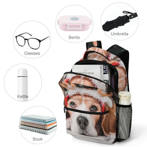 BALII - Mochila infantil con diseño de perro beagle posando como un reno, bolsa de preescolar, mochila escolar para guardería, bolsa de viaje para niñas y niños, Lindo perro beagle posando como un