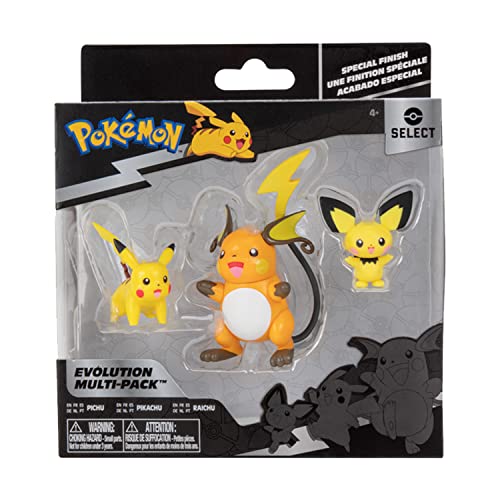 Bandai - Pokémon - Paquete de evolución Pichu, Pikachu y Raichu - Figura Pichu de 5 cm + Figura de Pikachu de 8 cm + Figura de Raichu de 10 cm - JW2778