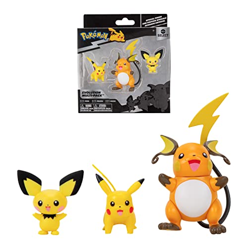 Bandai - Pokémon - Paquete de evolución Pichu, Pikachu y Raichu - Figura Pichu de 5 cm + Figura de Pikachu de 8 cm + Figura de Raichu de 10 cm - JW2778