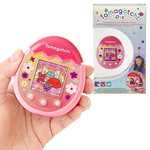 Bandai - Tamagotchi - Tamagotchi PIX - Flor rosa - Animal electrónico virtual con pantalla a color, botones táctiles, juegos y cámara - 42911