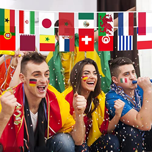 Banderas de fútbol de la Copa del Mundo 2022, banderines de la Copa del Mundo 2022, 32banderas de países que participan en la Copa del Mundo, bar, restaurante 10 m