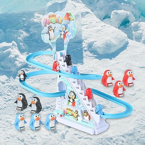 Baoblaze Pingüino de Juguete de montaña Rusa, Juego de pingüino de Juego de Pista de Carreras de persecución eléctrica, Juego de Juguete de baño, Juguetes de