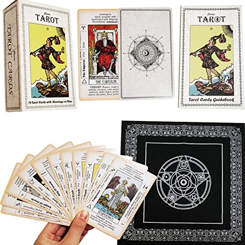 Baraja de cartas de tarot con significados en ellos, baraja de cartas de tarot para principiantes con guía y mantel de franela de tarot, herramienta de adivinación