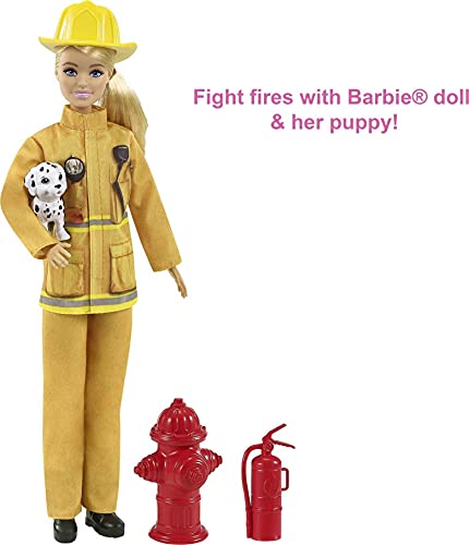 Barbie Bombera Muñeca con Traje de bombera, Perrito de Juguete y Accesorios para Luchar contra el Fuego (Mattel GTN83)
