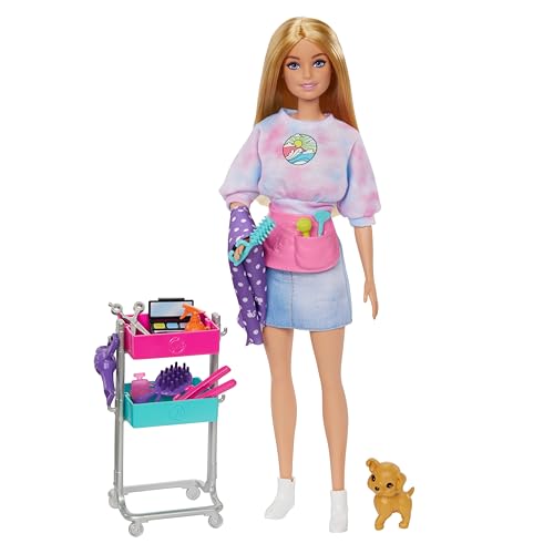Barbie Cosa de Dos Malibú Estilista Muñeca rubia con accesorios de peluquería y maquillaje, juguete +3 años (Mattel HNK95)