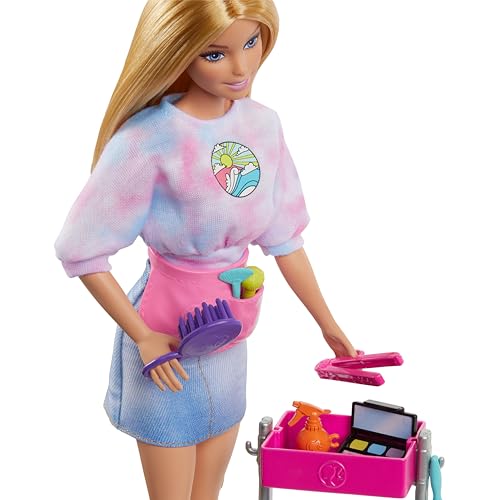 Barbie Cosa de Dos Malibú Estilista Muñeca rubia con accesorios de peluquería y maquillaje, juguete +3 años (Mattel HNK95)