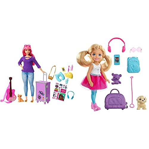 Barbie Muñeca Daisy Vamos De Viaje con Accesorios (Mattel Fvv26) + Chelsea Vamos De Viaje con Perrito, Muñeca con Accesorios, Regalo para Niñas Y Niños 3-9 Años (Mattel Fwv20)