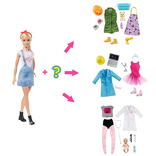 Barbie Quiero Ser, descubre la profesión, incluye muñeca y 8 accesorios para dos carreras sorpresa, regalo para niñas y niños 3-9 años (Mattel GLH62) , color/modelo surtido