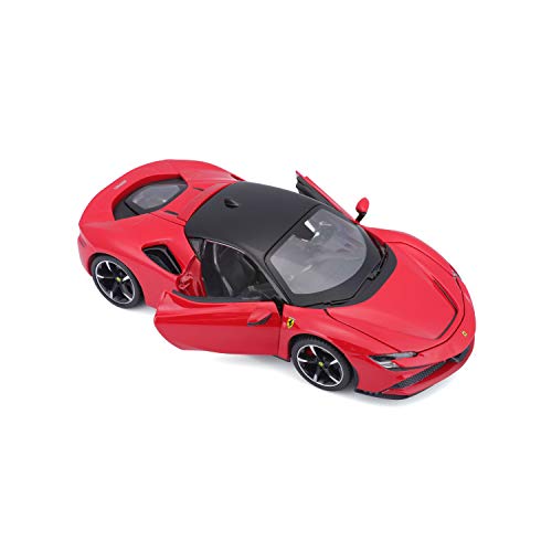 Bburago Ferrari SF90 Stradale - Maqueta de Coche a Escala 1:24, Puertas con Apertura, Modelo Completo, 19 cm, Color Rojo (18-26028)