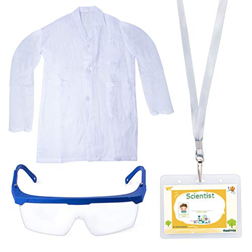 Beelittle Science Lab Kit para niños Bata de Laboratorio científica para niños con Gafas, Tarjeta de identificación, Juego de experimentos científicos para Edades de 3 a 10 años (Set A)