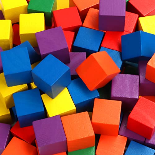 Belle Vous Cubos de Madera de Colores (Pack de 100) 2,5 x 2,5 cm - Cubos Madera Natural 6 Colores - Bloques para Manualidades, Hacer Puzzles - Regalo Educativo, Matemáticas para Niños