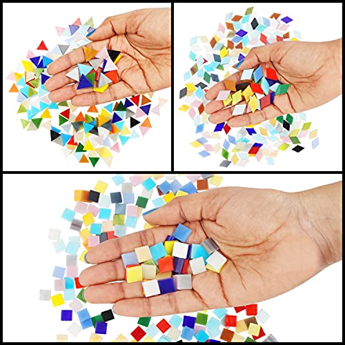 Belle Vous Pack de 600/480 g Teselas Mixtas en 3 Formas Diamantes (2x1,2 cm) Triángulos (1,5x1,5x1,5 cm) Cuadrados (1x1 cm)- Mosaicos Manualidades Variados Decoración del Hogar - Kit Mosaico Teselas