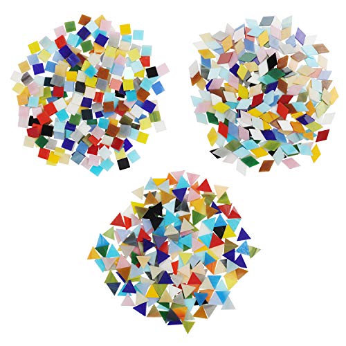 Belle Vous Pack de 600/480 g Teselas Mixtas en 3 Formas Diamantes (2x1,2 cm) Triángulos (1,5x1,5x1,5 cm) Cuadrados (1x1 cm)- Mosaicos Manualidades Variados Decoración del Hogar - Kit Mosaico Teselas