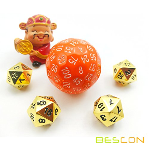 Bescon dados poliedrales de 100 caras, D100 troqueles D100, cubo de 100 lados, dados de juego D100, cubo de 100 lados de color naranja