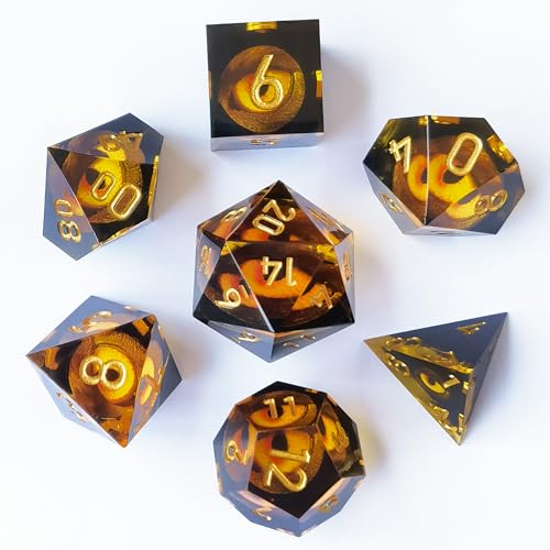 BESCON Dragon'S Eye Sharp Edged Polyhedral Dice Set of 7, Handmade Dragon'S Eye Dice for Role Playing Game