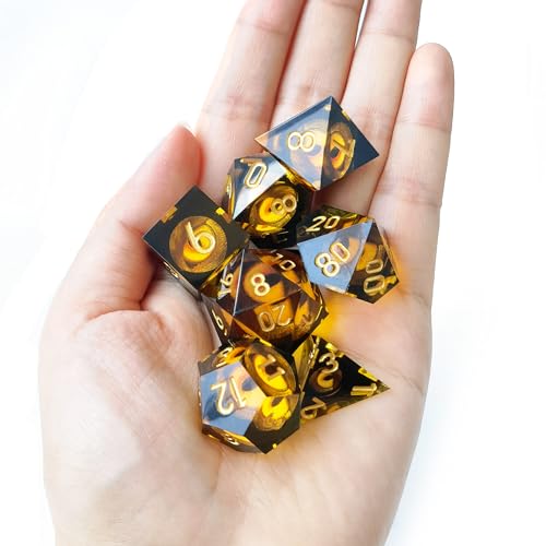 BESCON Dragon'S Eye Sharp Edged Polyhedral Dice Set of 7, Handmade Dragon'S Eye Dice for Role Playing Game