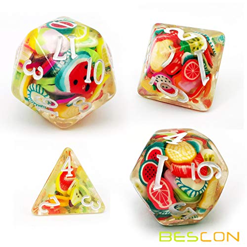Bescon Fruit Polyhedral Dice Set, Novelty RPG Dice Set of 7