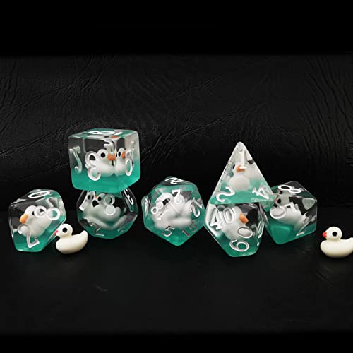 Bescon Swimming WhiteDuck RPG Dice Set of 7, Novelty White Duck Polyhedral Game Dice Set