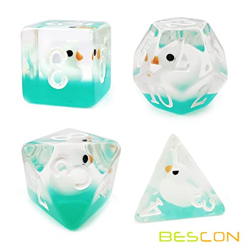 Bescon Swimming WhiteDuck RPG Dice Set of 7, Novelty White Duck Polyhedral Game Dice Set