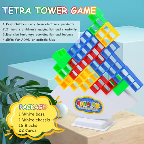 BGTLJKD 16 Piezas Tetra Tower, Tetra Tower Balance Game, Tetris Balance Toys, Tetra Tower Juego para Niños Adultos, Juguete de Apilamiento de Equilibrio, Juguetes de Montessori Educativos (16 Piezas)