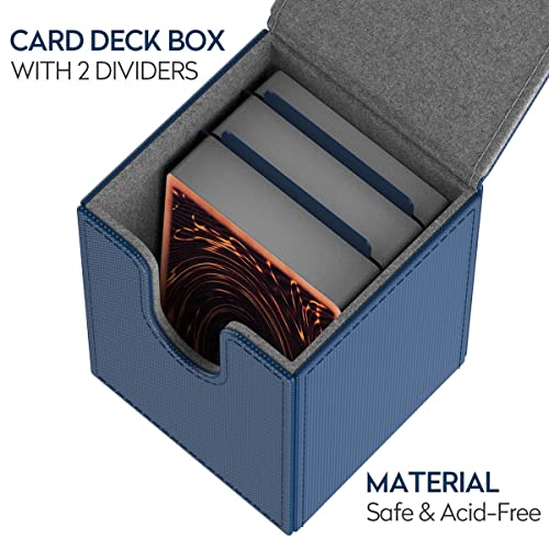 Bheddi Caja de cartas compatible con YGO TCG Cartas, con 2 divisores por caja-Grande para Tiene hasta más de 150 cartas-Premium Magnetic Flip Box (Forbidden One)(Azul)