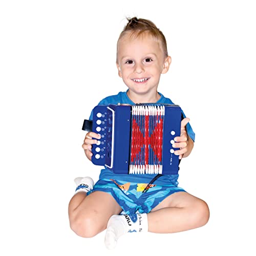Bino World of Toys Acordeón, Juguete para niños a Partir de 3 años, Juguete para niños (Instrumento Musical para niños con 10 Teclas pequeñas, Instrumento de Teclado de Colores), Azul
