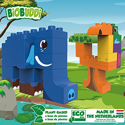 BIOBUDDI Animales Salvajes | Elefante y tucán en la Selva, 27 Piezas, 100% Compatible con Lego & Duplo, (Países Bajos), 97% bioplástico, BB-0106