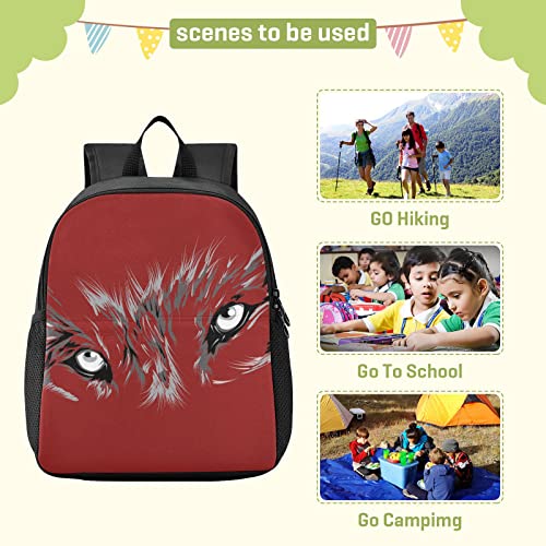BIOTUZ Wolf and Moon - Mochilas para niños pequeños, mochila preescolar, mochila escolar para jardín de infantes, mochila de viaje, Wolf Face Red7, M